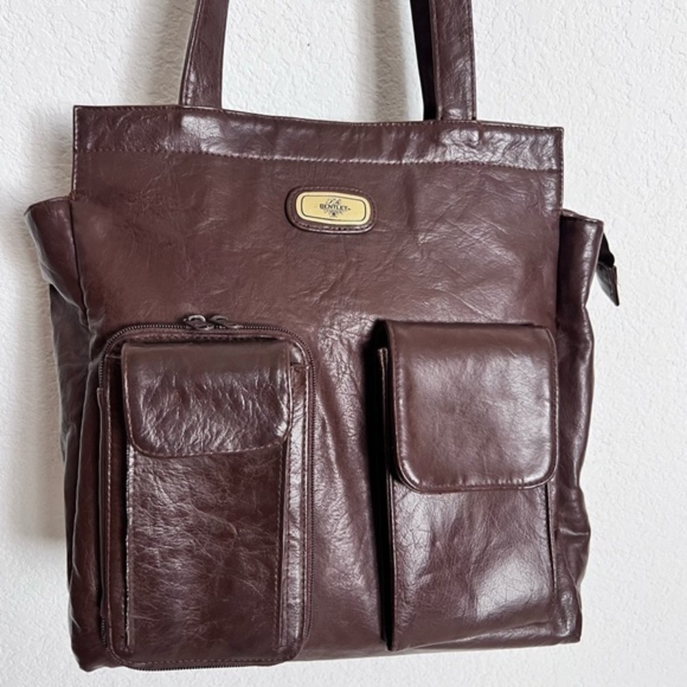 Vintage Bentley Brown Leather Shoulder Work Commuter Travel Bag Unisex